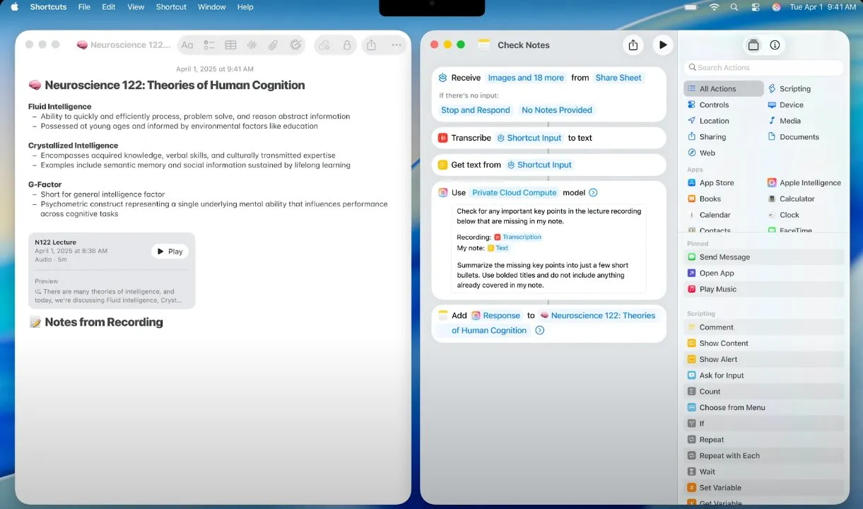 هوش مصنوعی اپل در شورتکات‌ها