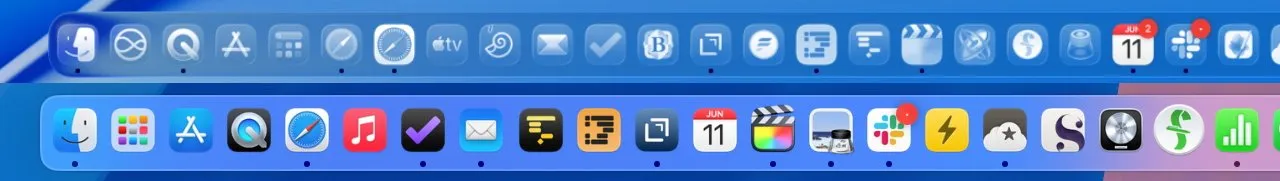 نمایی از ردیفهای افقی آیکونهای برنامهها بر پسزمینه آبی