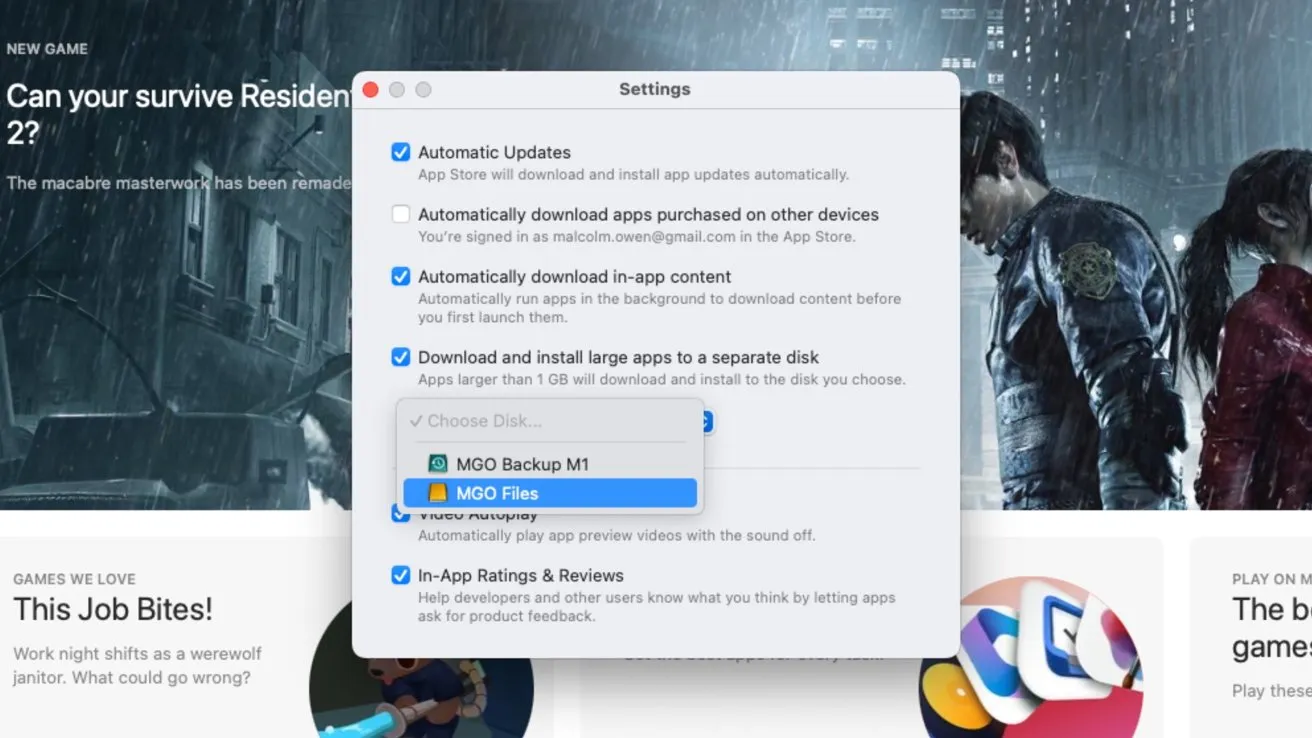 نمایش منوی تنظیمات اپ استور برای انتخاب هارد اکسترنال