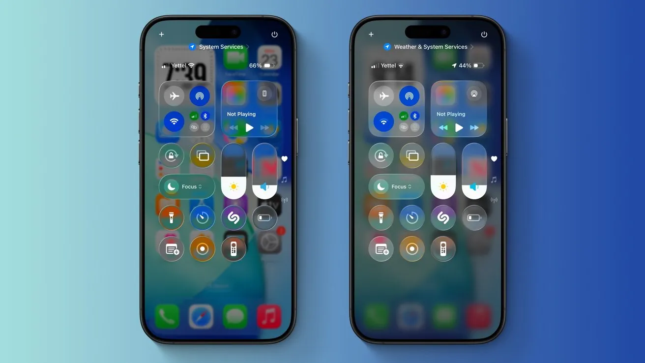 کنترل سنتر iOS 26 با افکت بلور قوی‌تر و آیکون‌های دایره‌ای قابل مشاهده