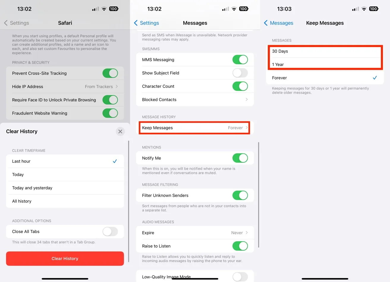 مدیریت کش پیام‌ها و Safari برای کاهش داده‌های سیستم