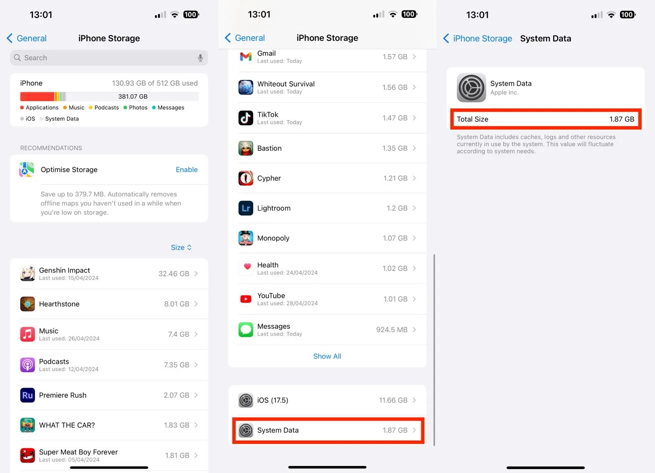 داده‌های سیستم آیفون و بخش Other System Data