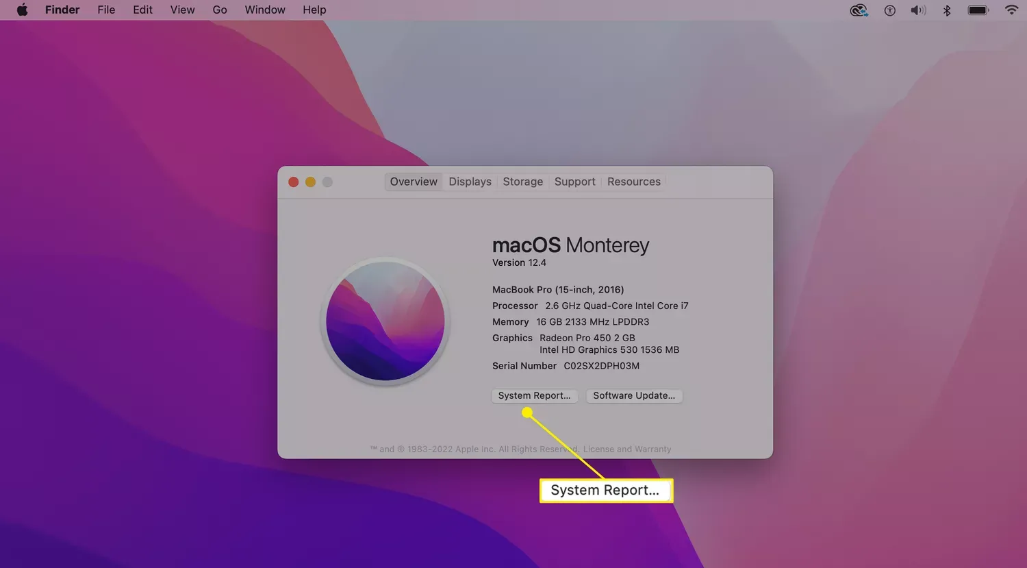 گزینه System Report در صفحه About This Mac