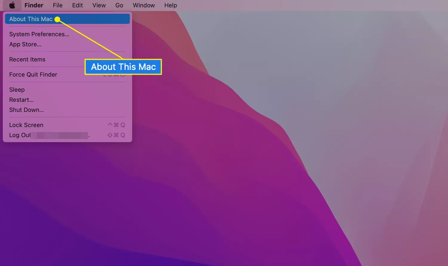 گزینه About This Mac در منوی اپل انتخاب شده