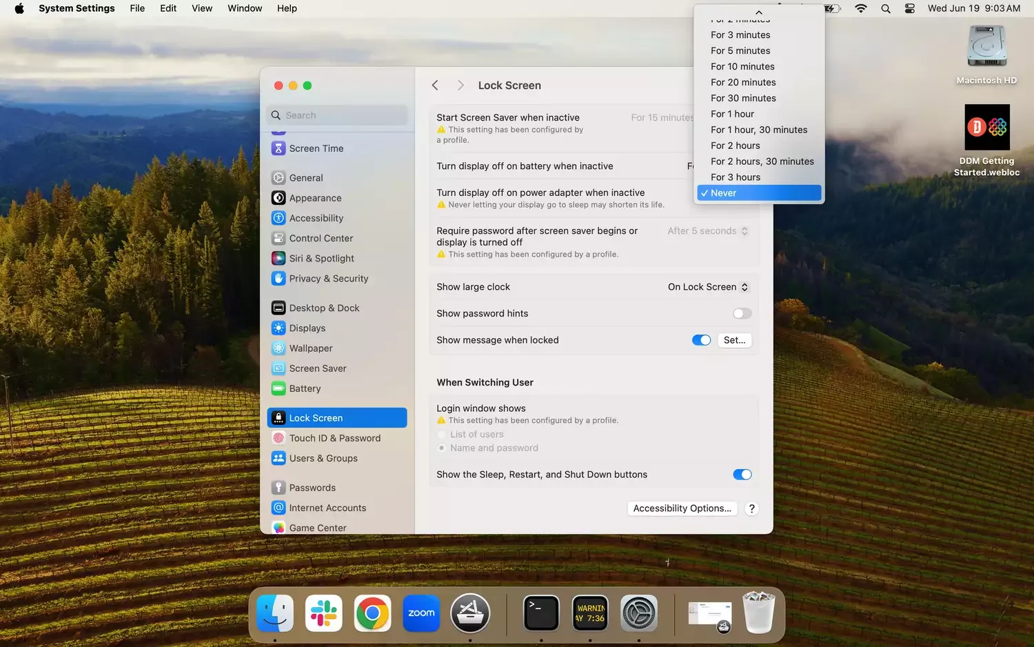 تنظیمات Lock Screen با انتخاب گزینه Never