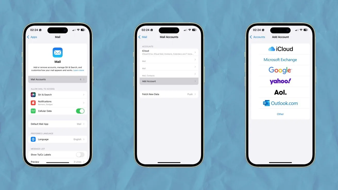 مراحل افزودن حساب ایمیل در تنظیمات آیفون
