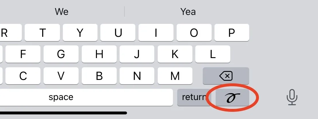 کلید انتخاب نوشتار دست‌نویس در کیبورد iMessage