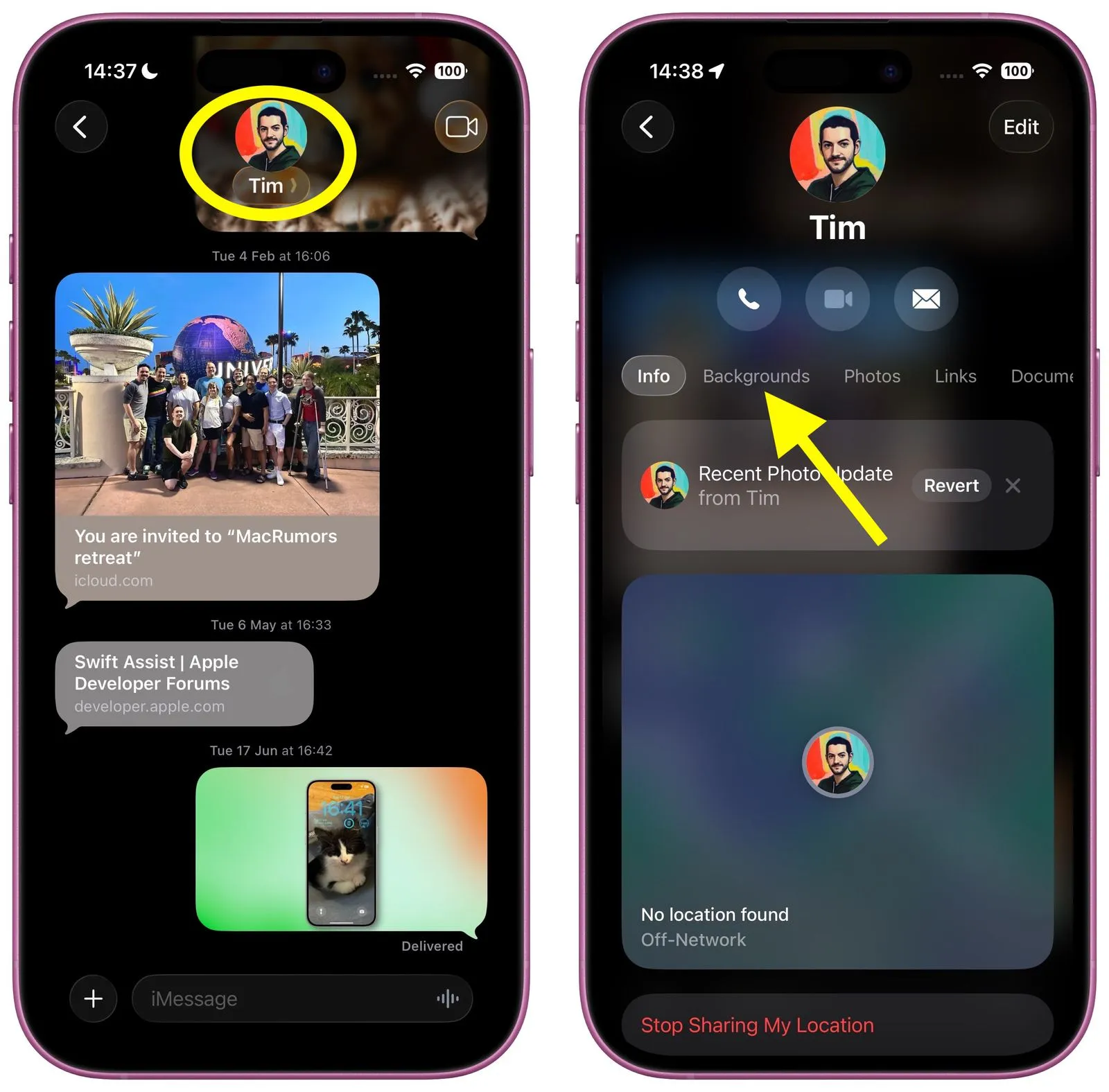 صفحه تنظیم پس‌زمینه در Messages
