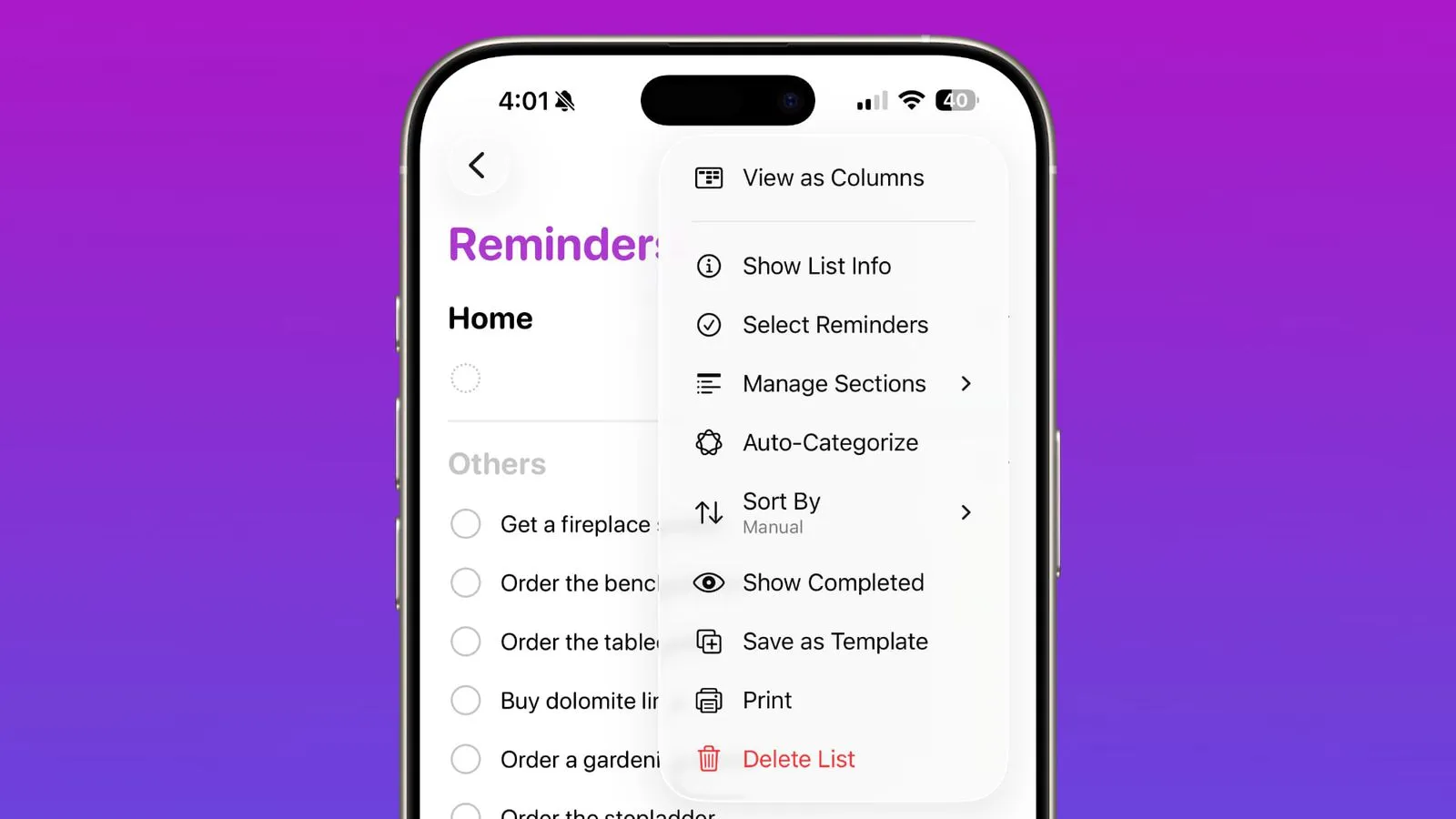 دسته‌بندی خودکار یادآوری‌ها در Reminders