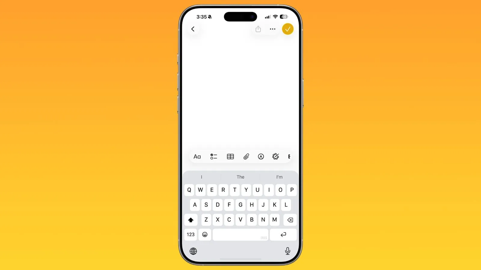 نوار ابزار اپلیکیشن Notes در iOS 26