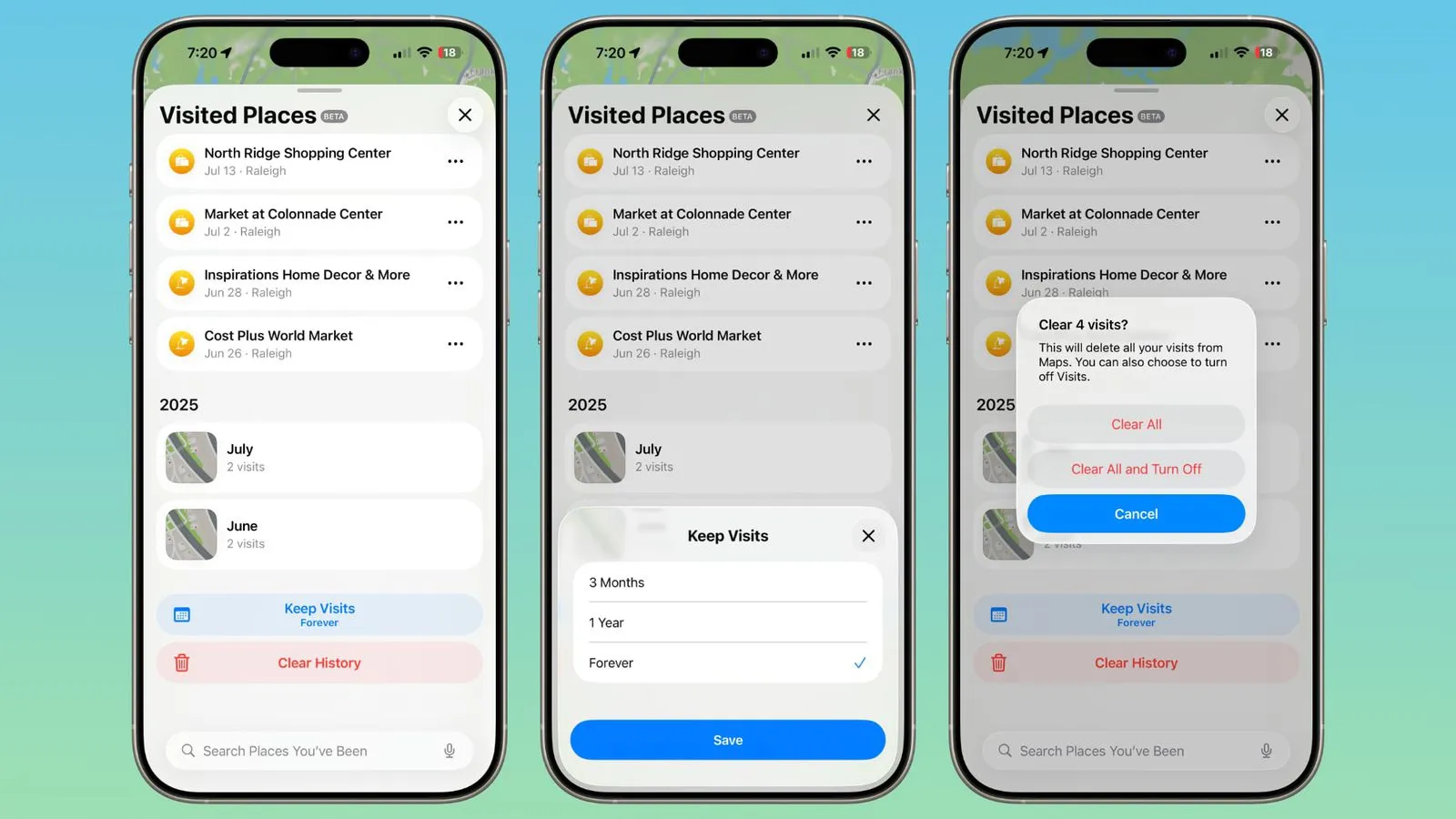 ردیابی مکان‌های بازدید شده در Apple Maps iOS 26