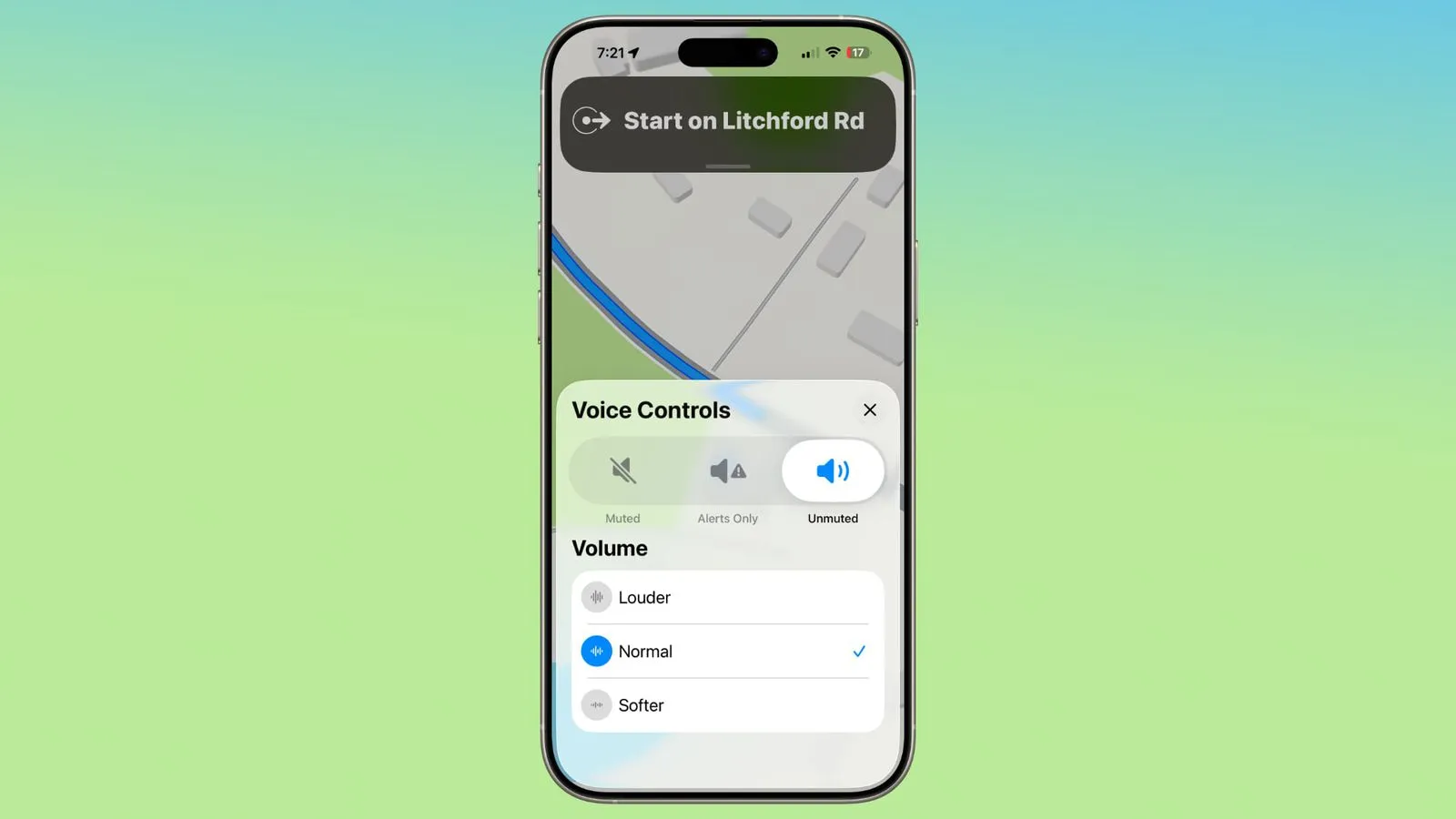 تنظیمات کنترل صدای راهنمای مسیر در Apple Maps