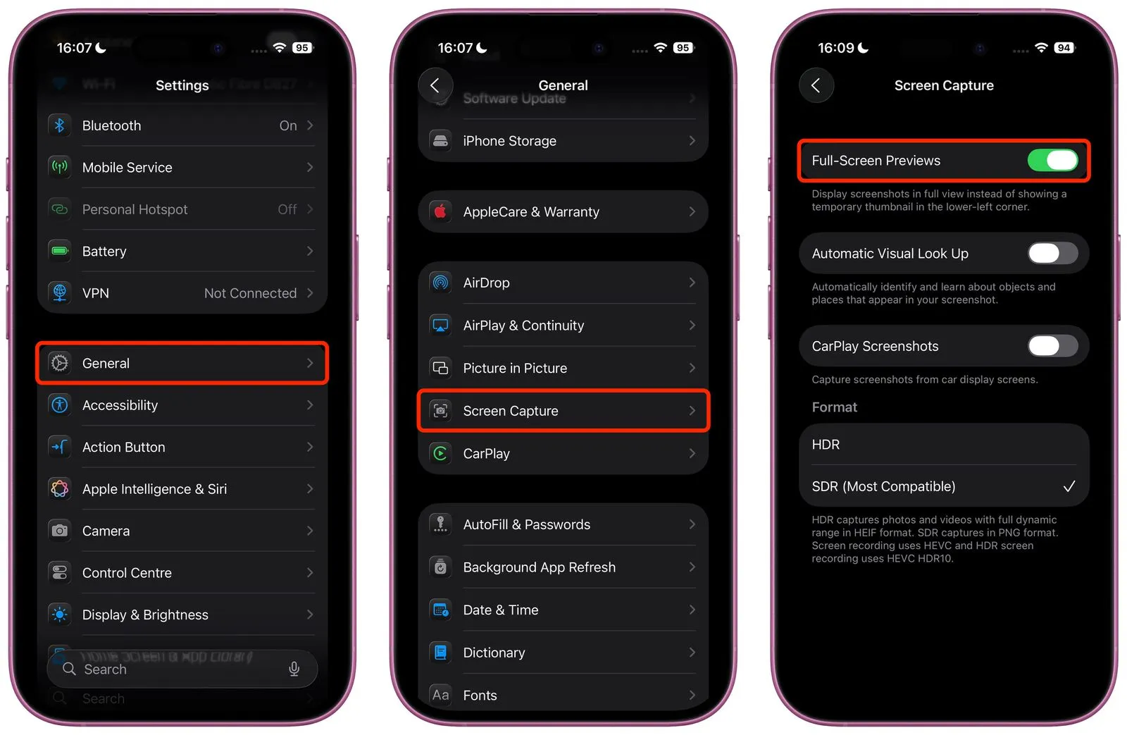 خاموش کردن پیش‌نمایش تمام صفحه در تنظیمات