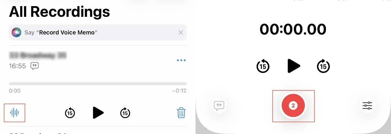 رابط اپلیکیشن Voice Memos با گزینه‌های ضبط و نمایش موج صوت