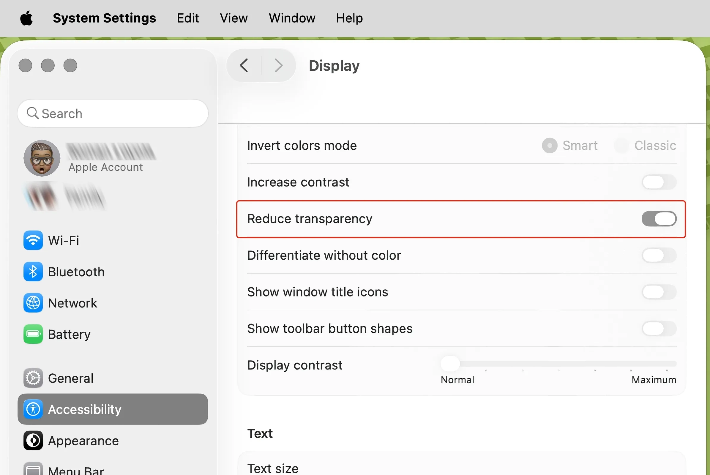 حالت کاهش شفافیت در macOS Tahoe