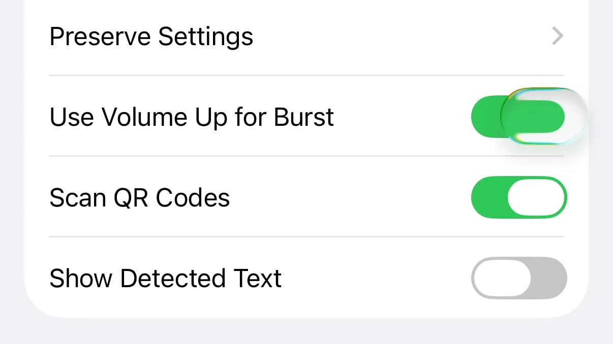 Toggle مایع شیشه‌ای در اپلیکیشن تنظیمات