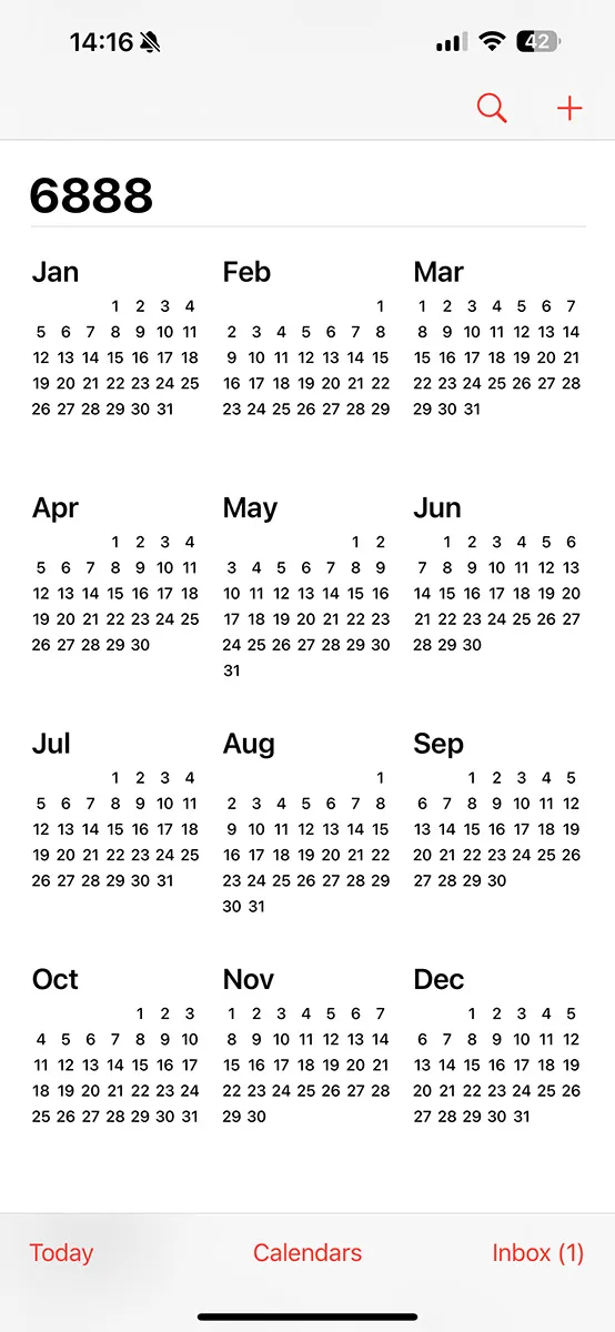 تقویم iOS برای سال 6888
