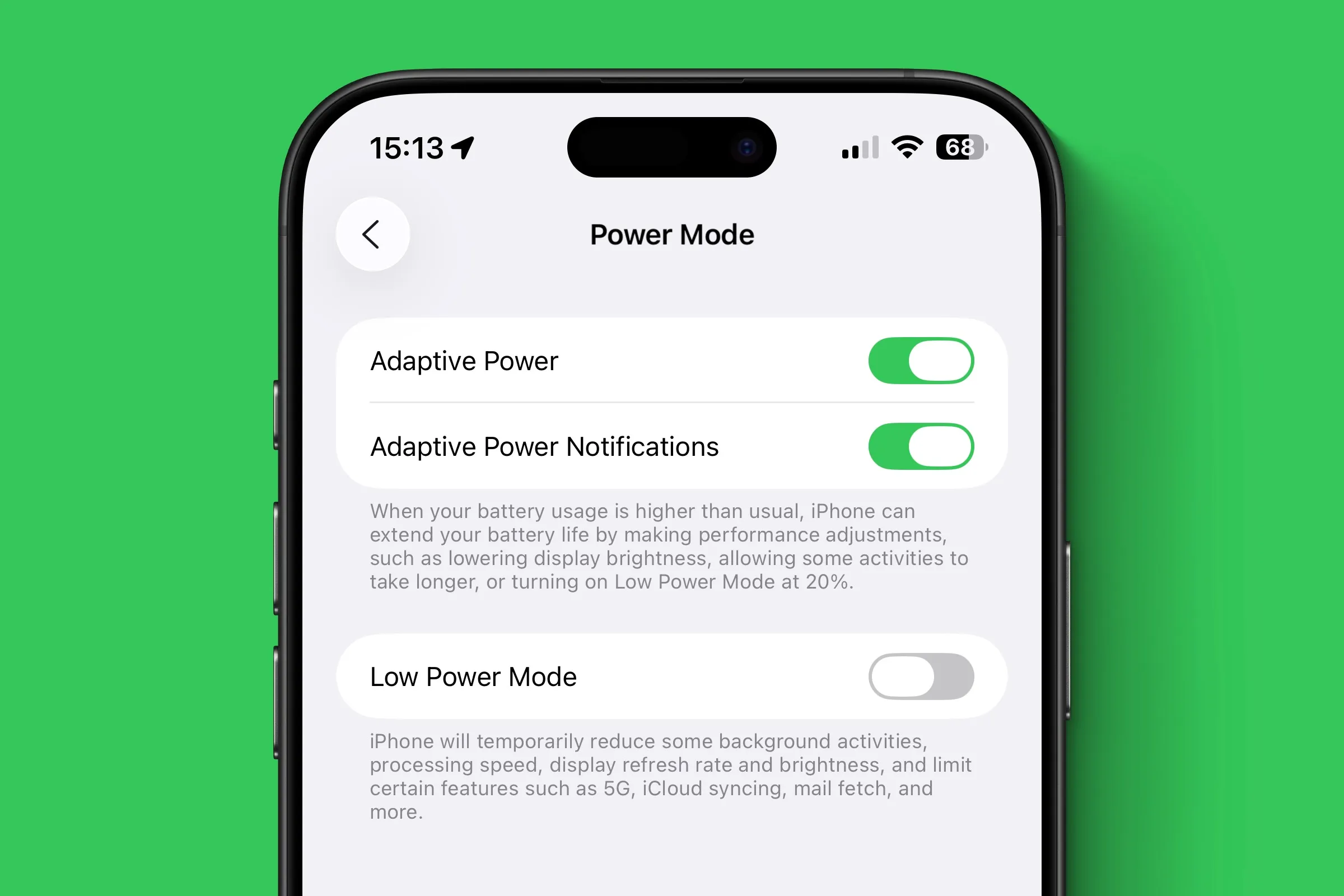 Adaptive Power در iOS 26