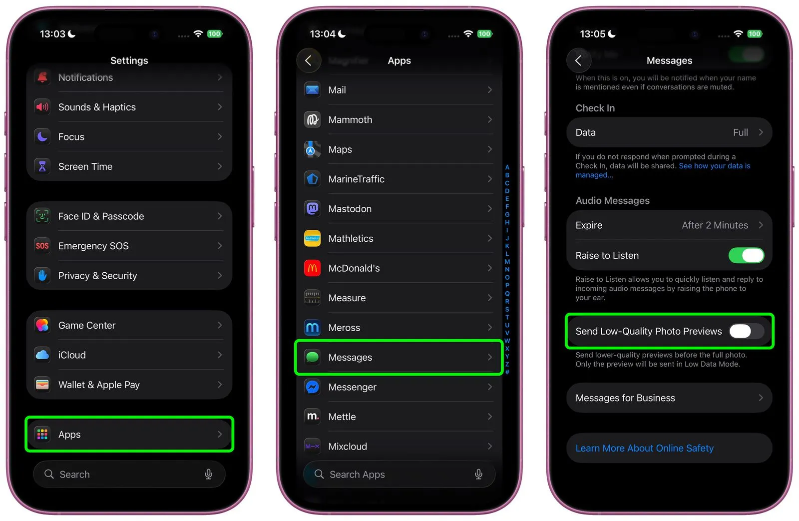 تنظیمات ارسال پیش‌نمایش عکس در iOS