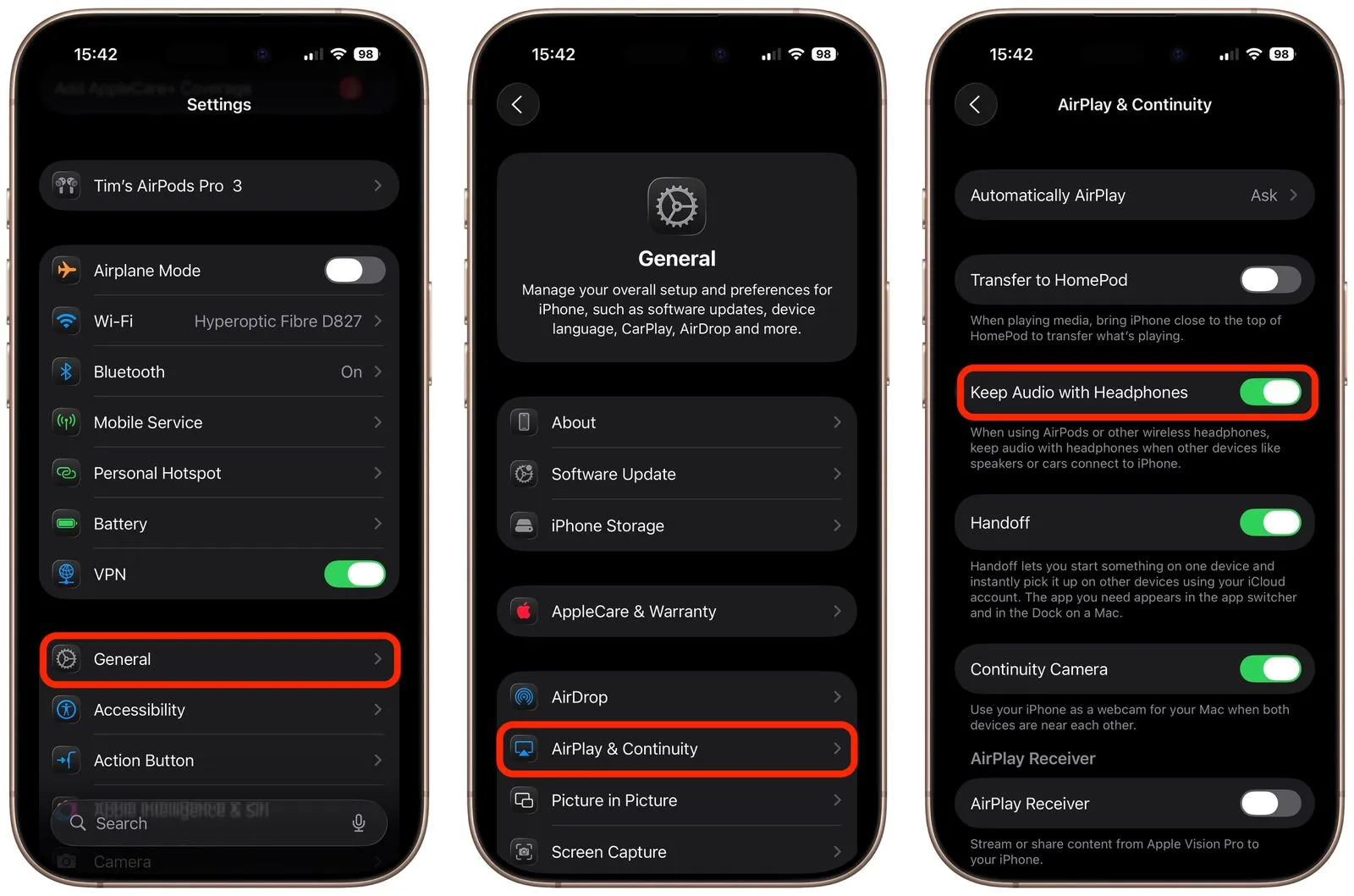 صفحه تنظیمات آیفون