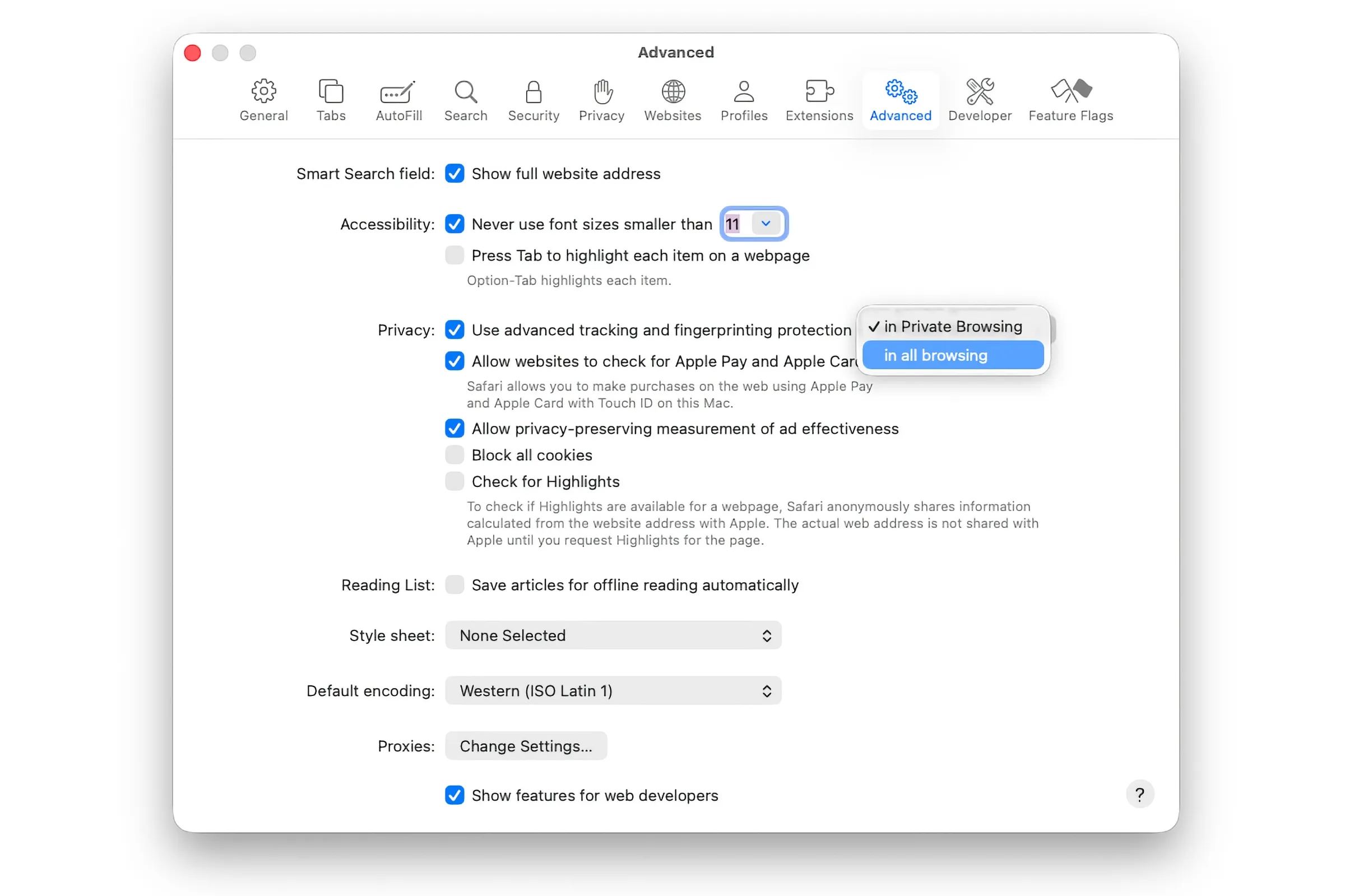 محافظت پیشرفته حریم خصوصی در Safari در macOS Tahoe