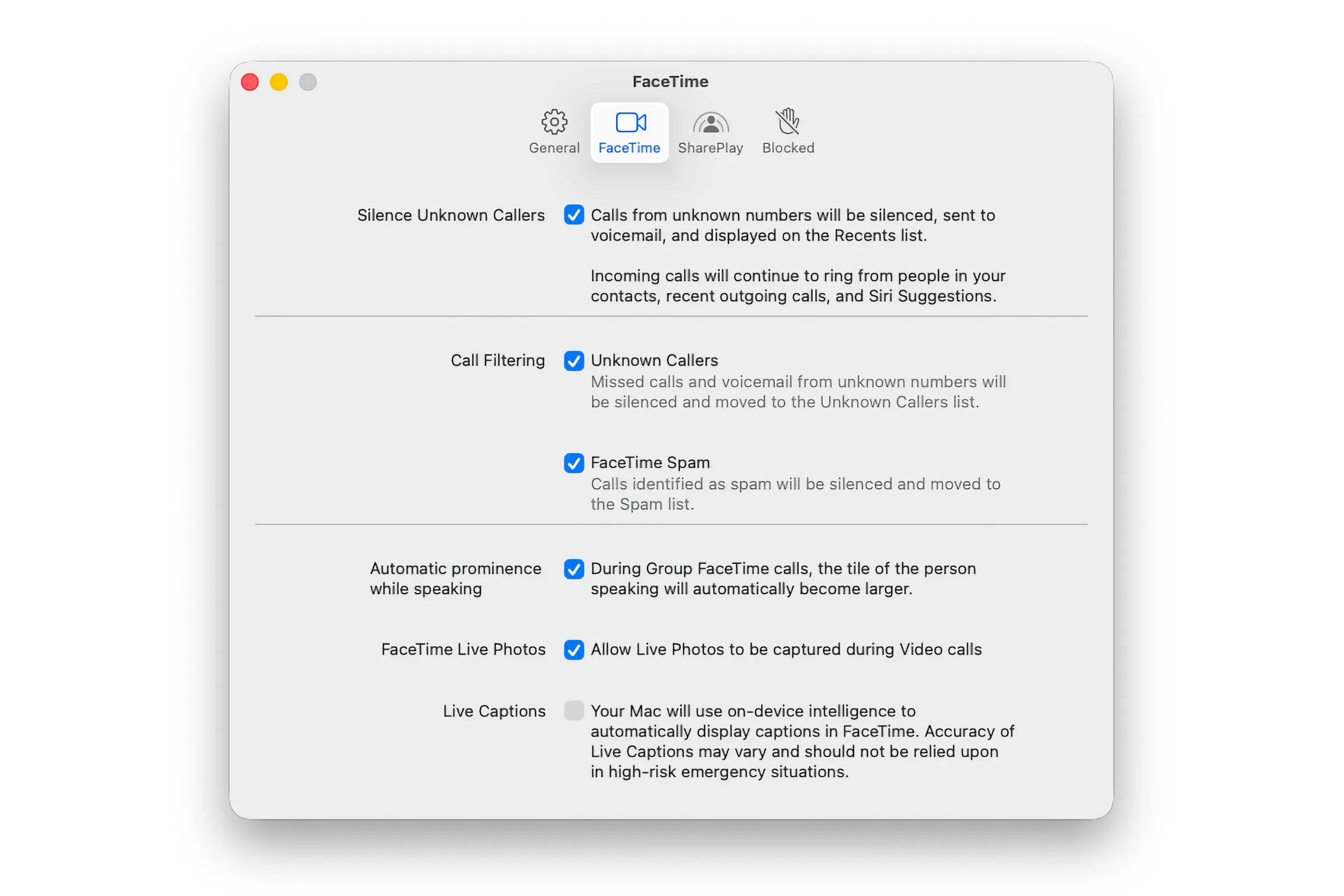 فیلتر تماس‌های ناشناس در FaceTime macOS Tahoe