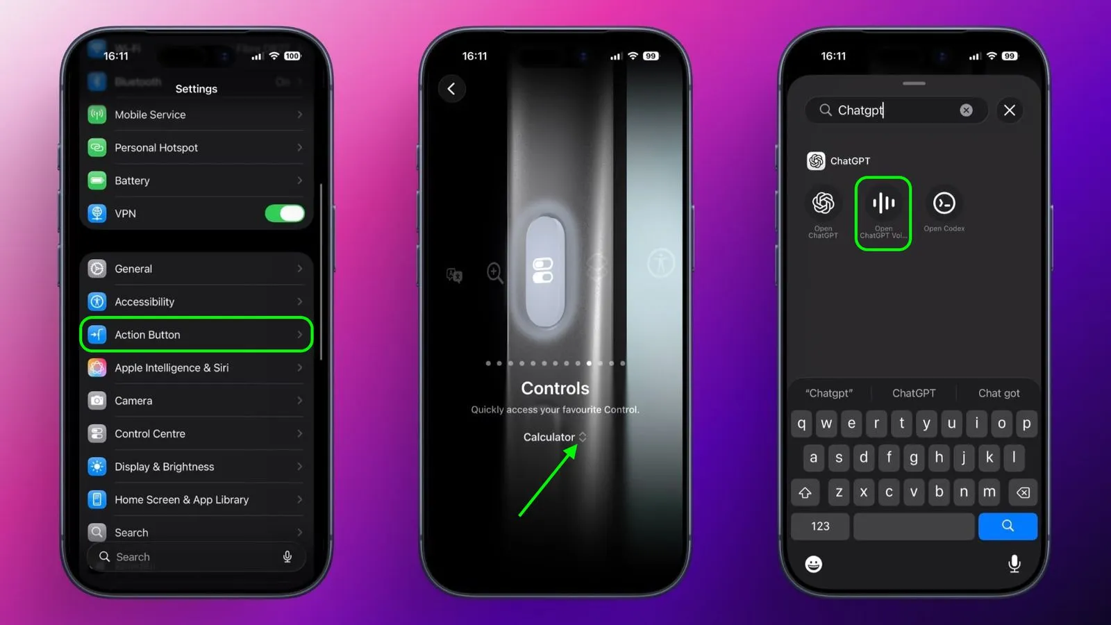 دکمه اکشن برای فعال سازی حالت صوتی ChatGPT
