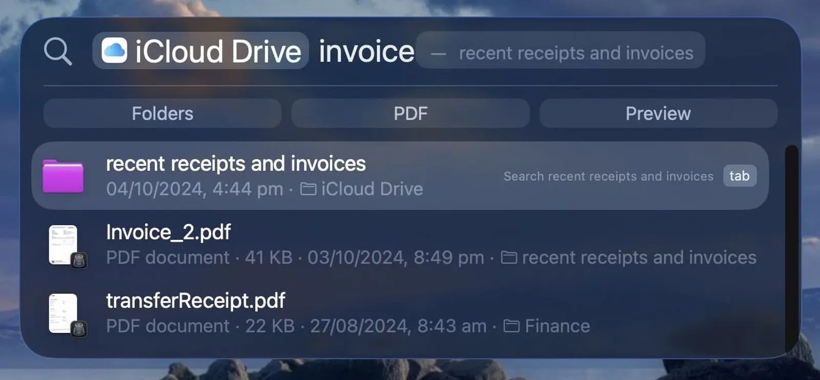 انتخاب محل جستجو در Spotlight