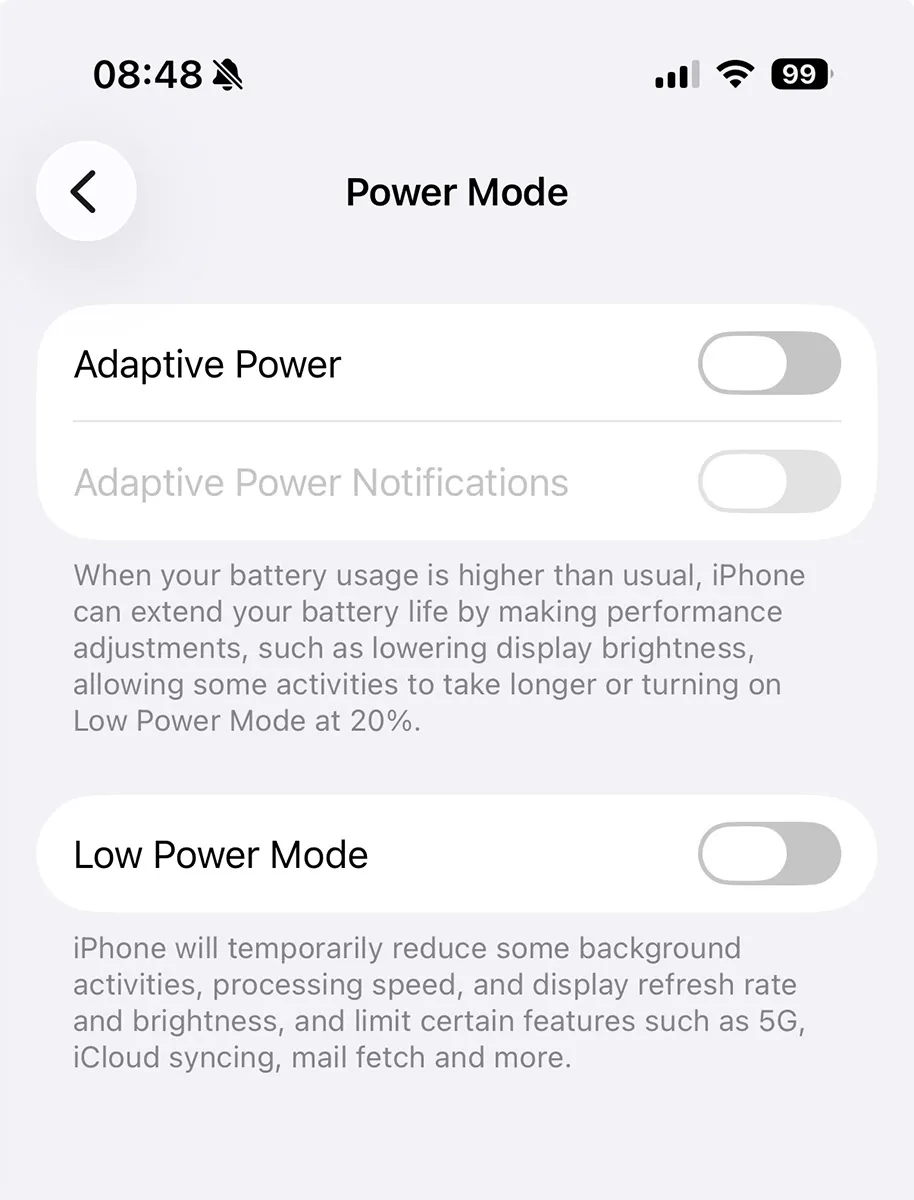 تنظیم Adaptive Power برای جلوگیری از محدودسازی عملکرد