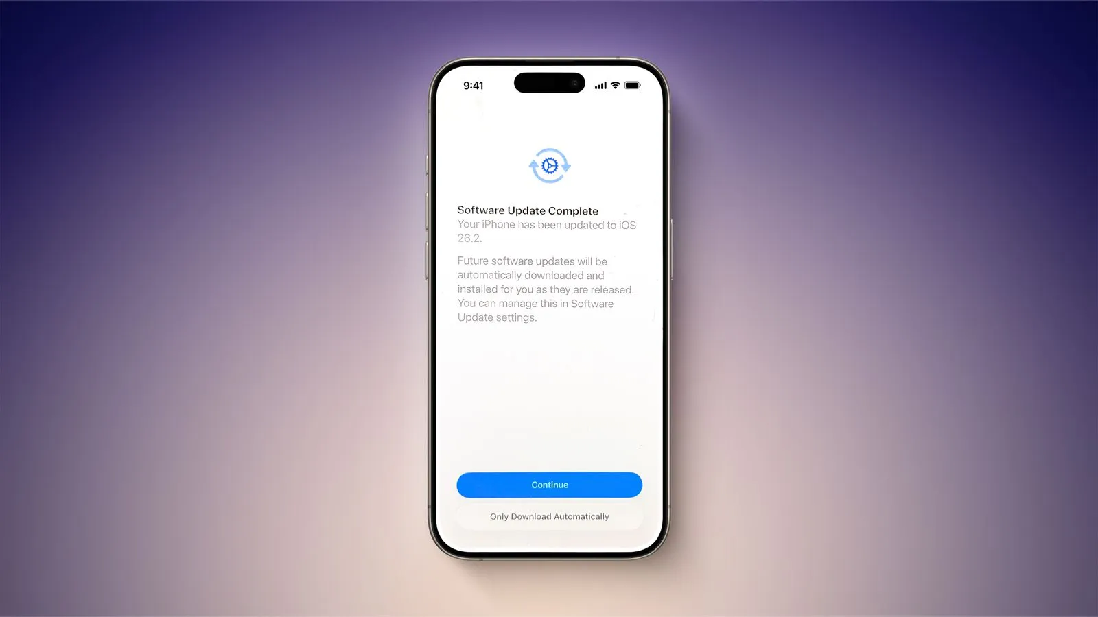 صفحه آی‌اواس ۲۶ نشان‌دهنده تنظیمات بروزرسانی خودکار