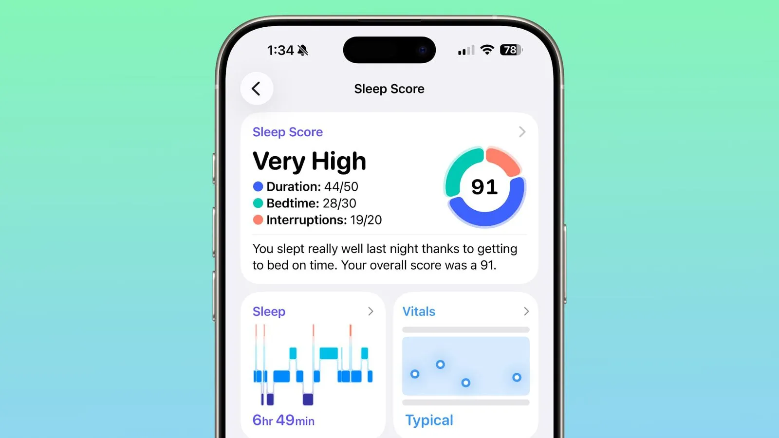 نمودار Sleep Score در watchOS 26.2