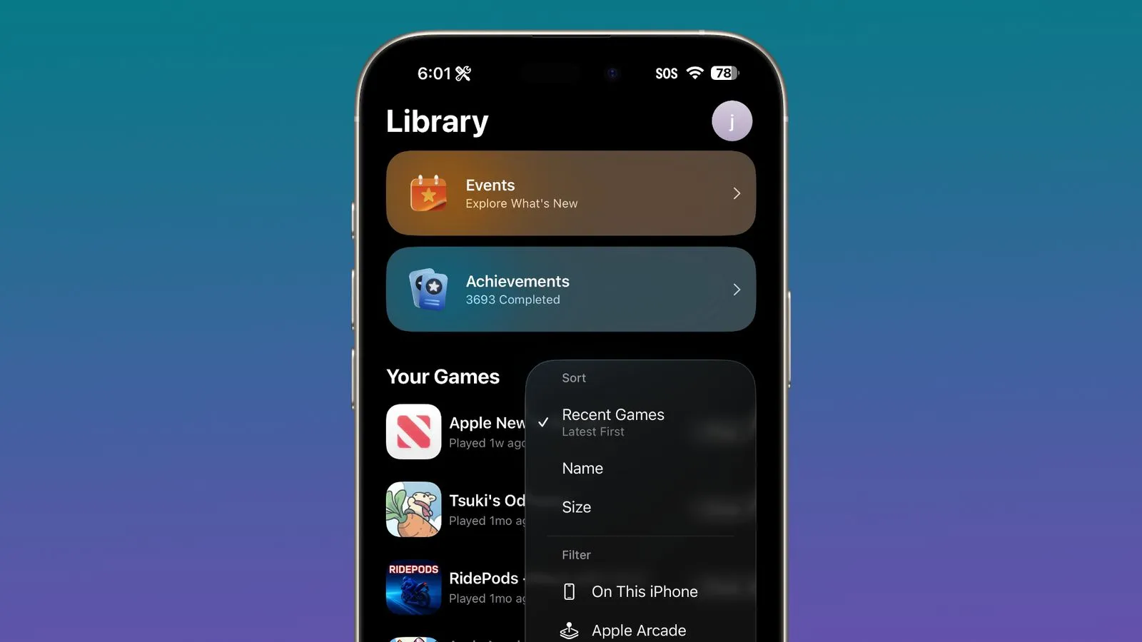 بخش Games در iOS 26.2