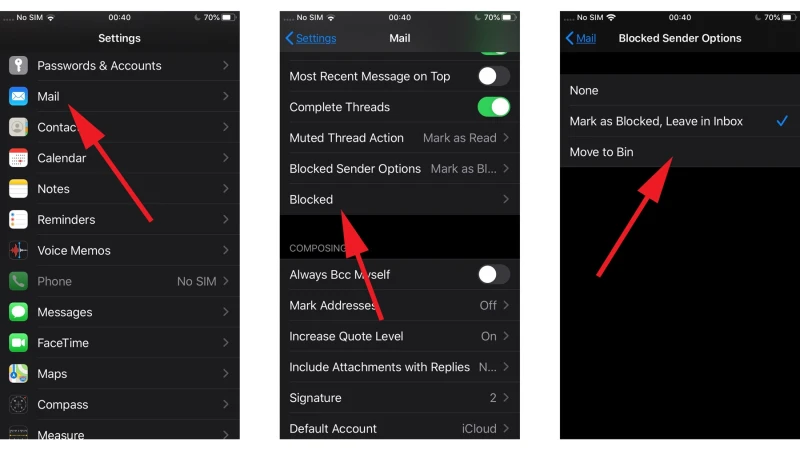 روش مسدود کردن ایمیل‌ها در آیفون