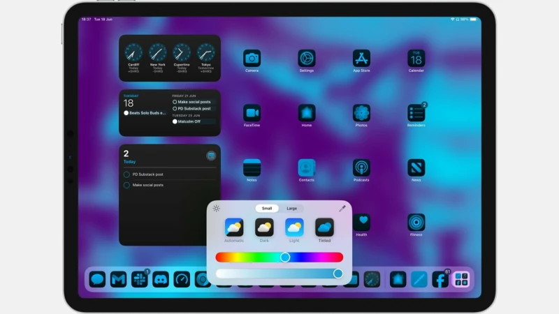 انتخاب رنگ آیکون ها در ipad os 18