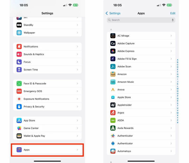 تنظیمات برنامه ها در آیفون ios 18